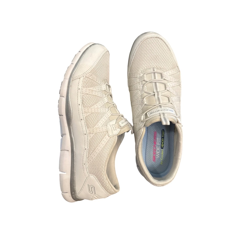 Skechers Women's Wide Fit Air Cooled Memory Foam Slip On Sneakers Cream 9.5